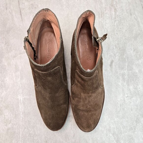 Madewell Western Ankle Booties  7.5 Dark Green Suede Low Block Heel Boots - Picture 2 of 12